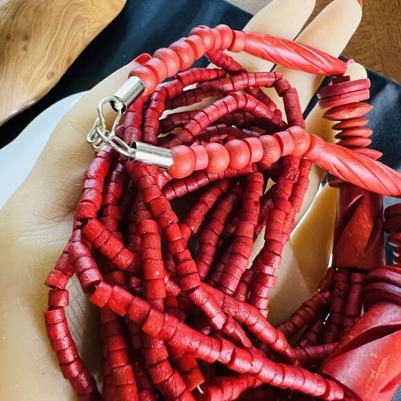 Vintage Chunky Red Multi Strand Beaded Necklace BEAUTIFUL 1502 - Picture 5 of 14